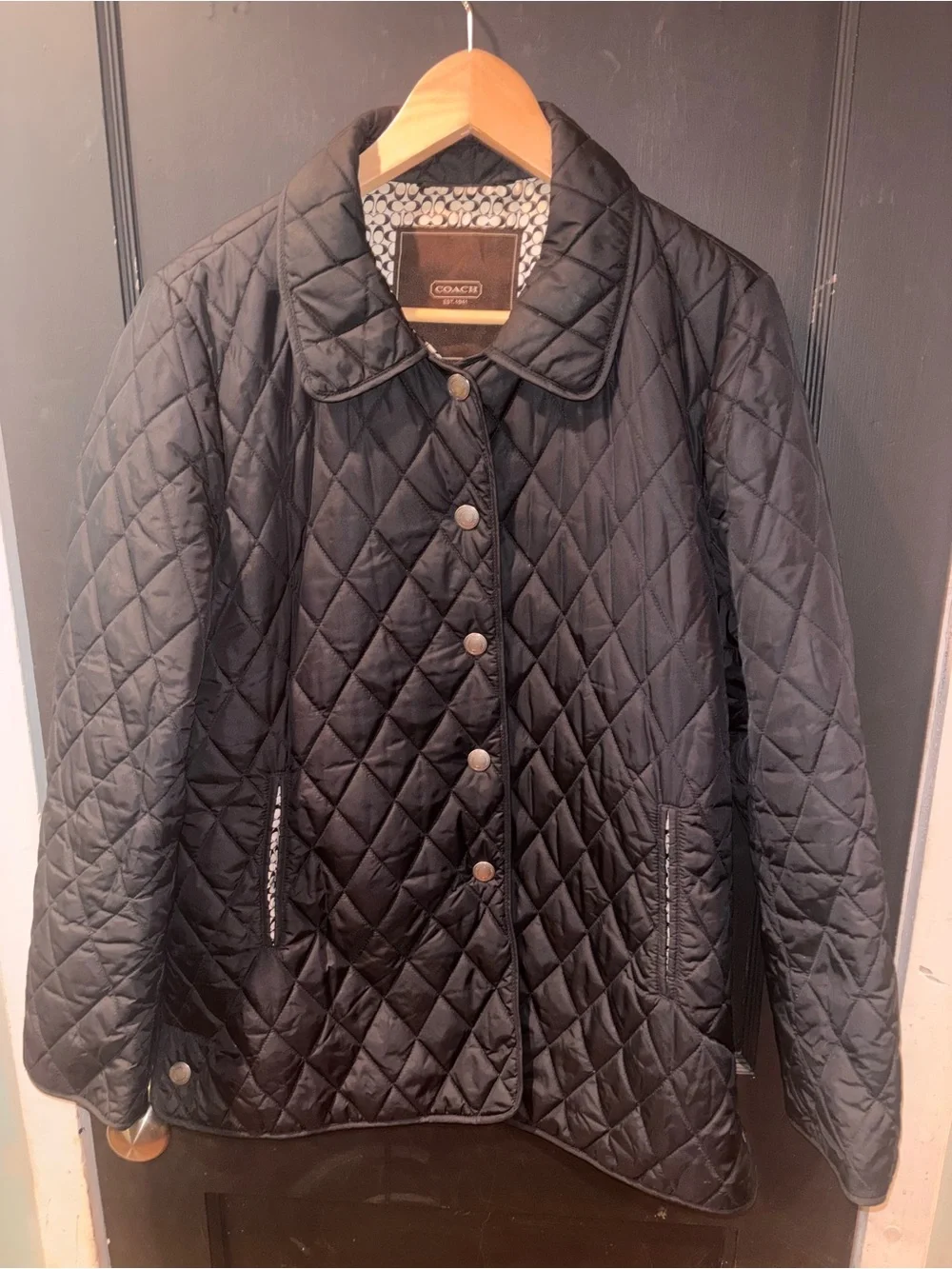 Coach Black Quilted Signature Lined Snap Jacket Coat Size M